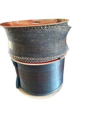 Wired Ribbon 2.5" X 20 Metallic Blue & Satin Blue Fabric Roll Crafting